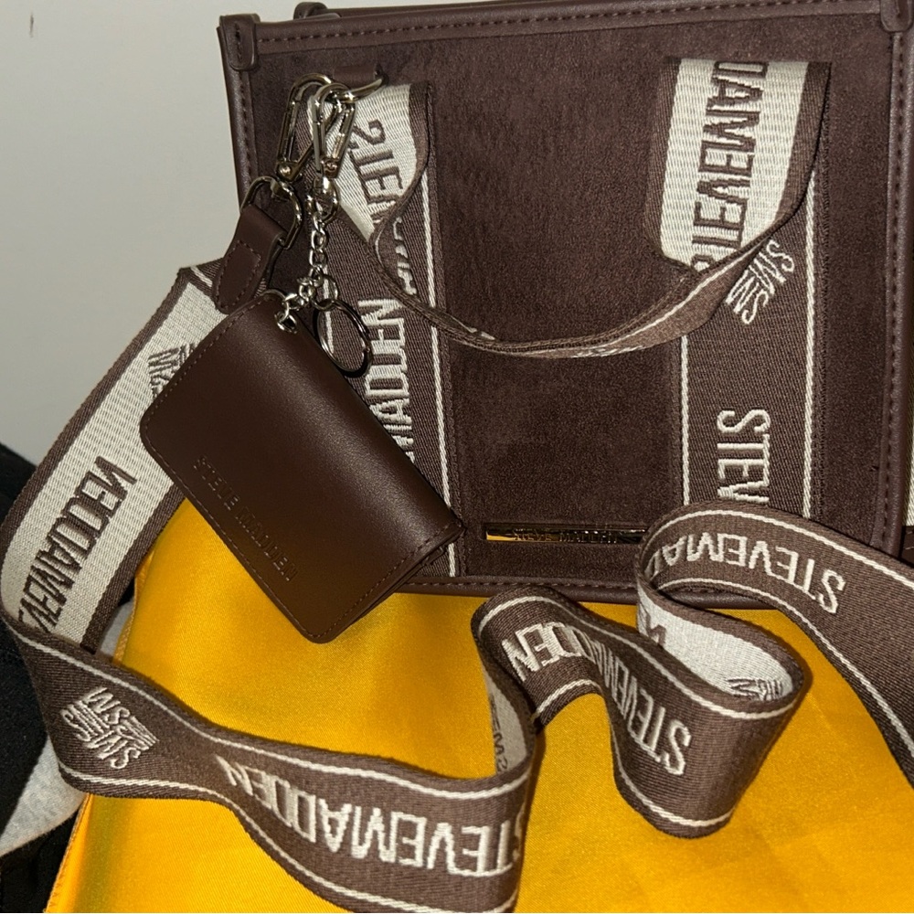 Steve Madden Brown Messenger Bag with Logo Strap